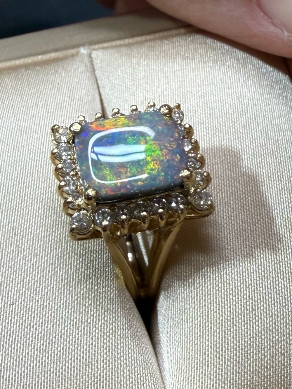 Lightning Ridge Black Opal and 14k Gold Opal Halo Ring - Iridescent - Picture 7 of 15